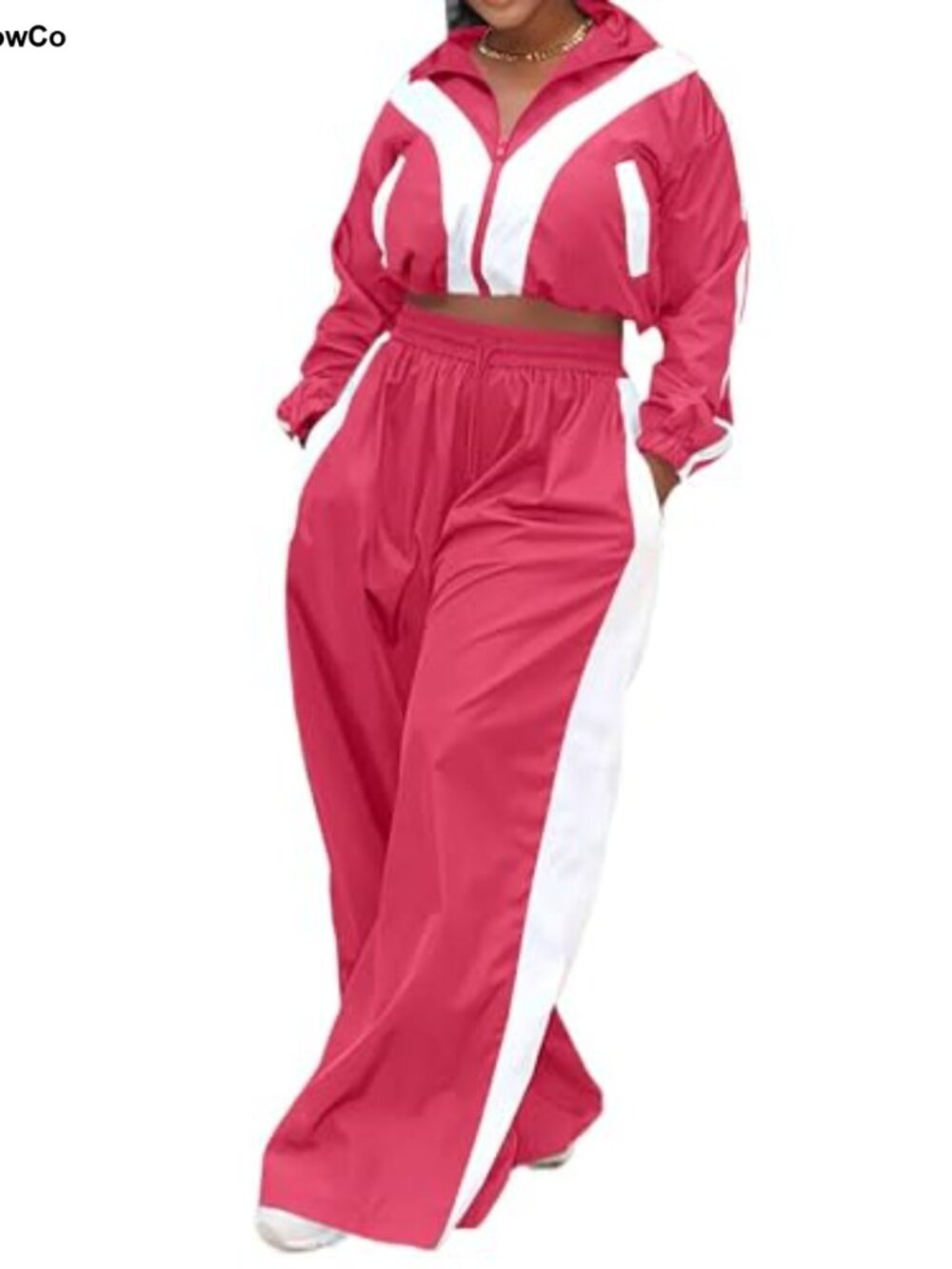 Women 2 Piece Tracksuit Set Cropped Bomber Jacket Wide Leg Pants
